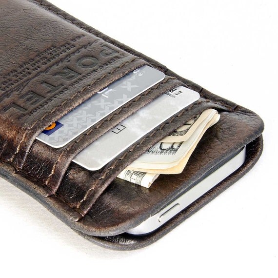 iPhone 5 - - RETROMODERN aged leather pocket - - DARK BROWN