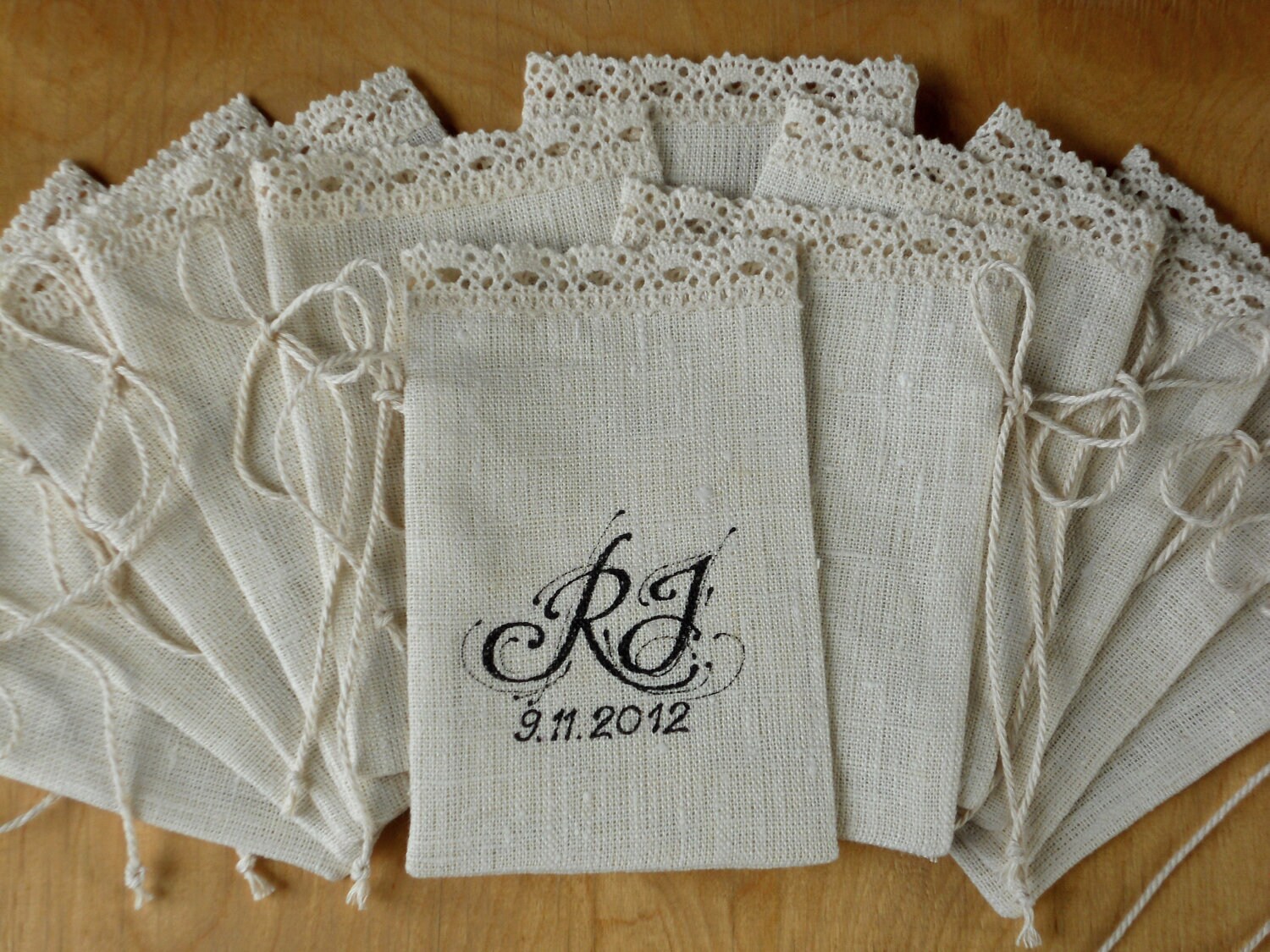 Ivory linen burlap gift bags set of 80 personalized reserved for Ro