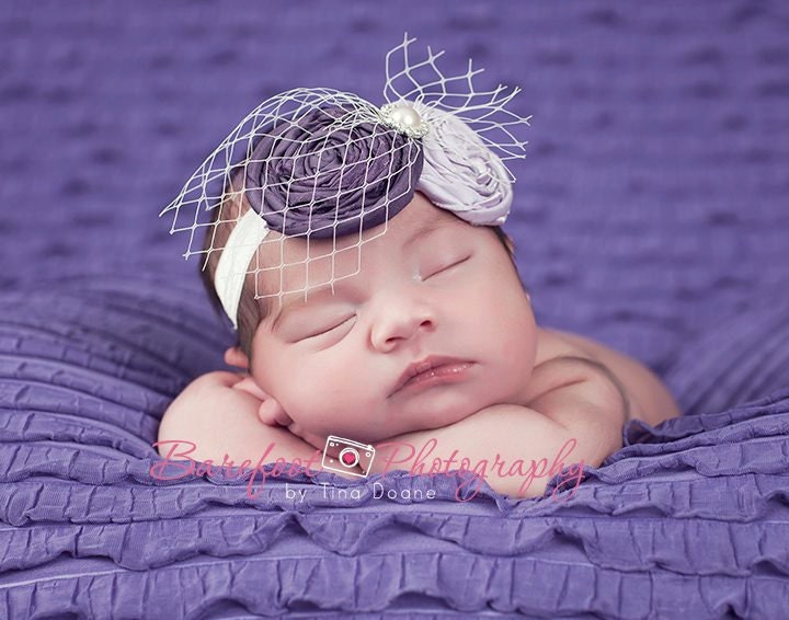 purple newborn Headband, baby headband, infant headband, baptism headband