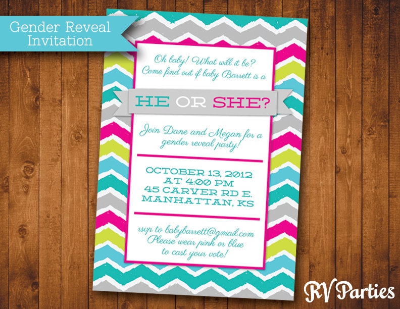 Bright Gender Reveal Invitation HE or SHE Party Pack PDF Il_170x135