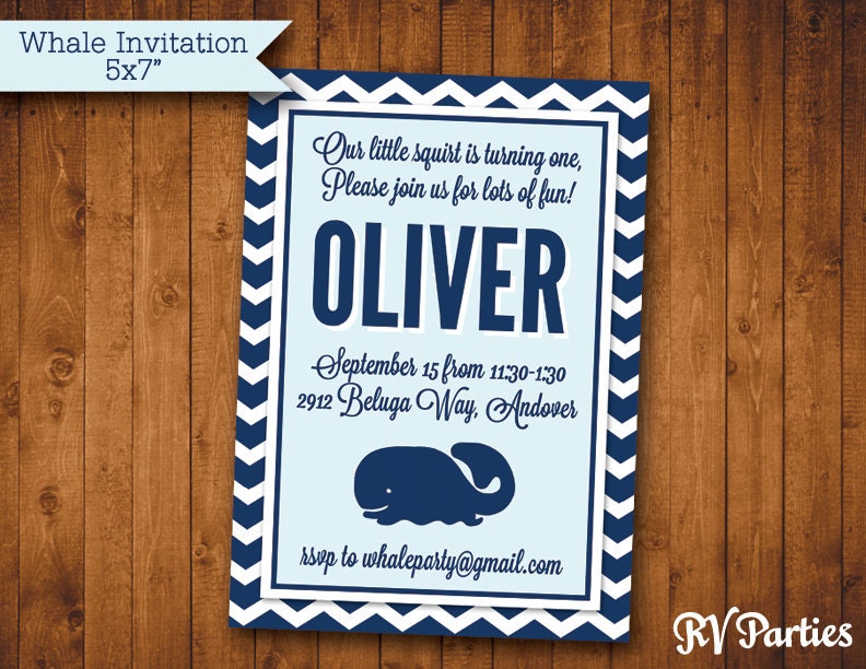 Nautical Whale Birthday or Baby Shower Invitation JPEG