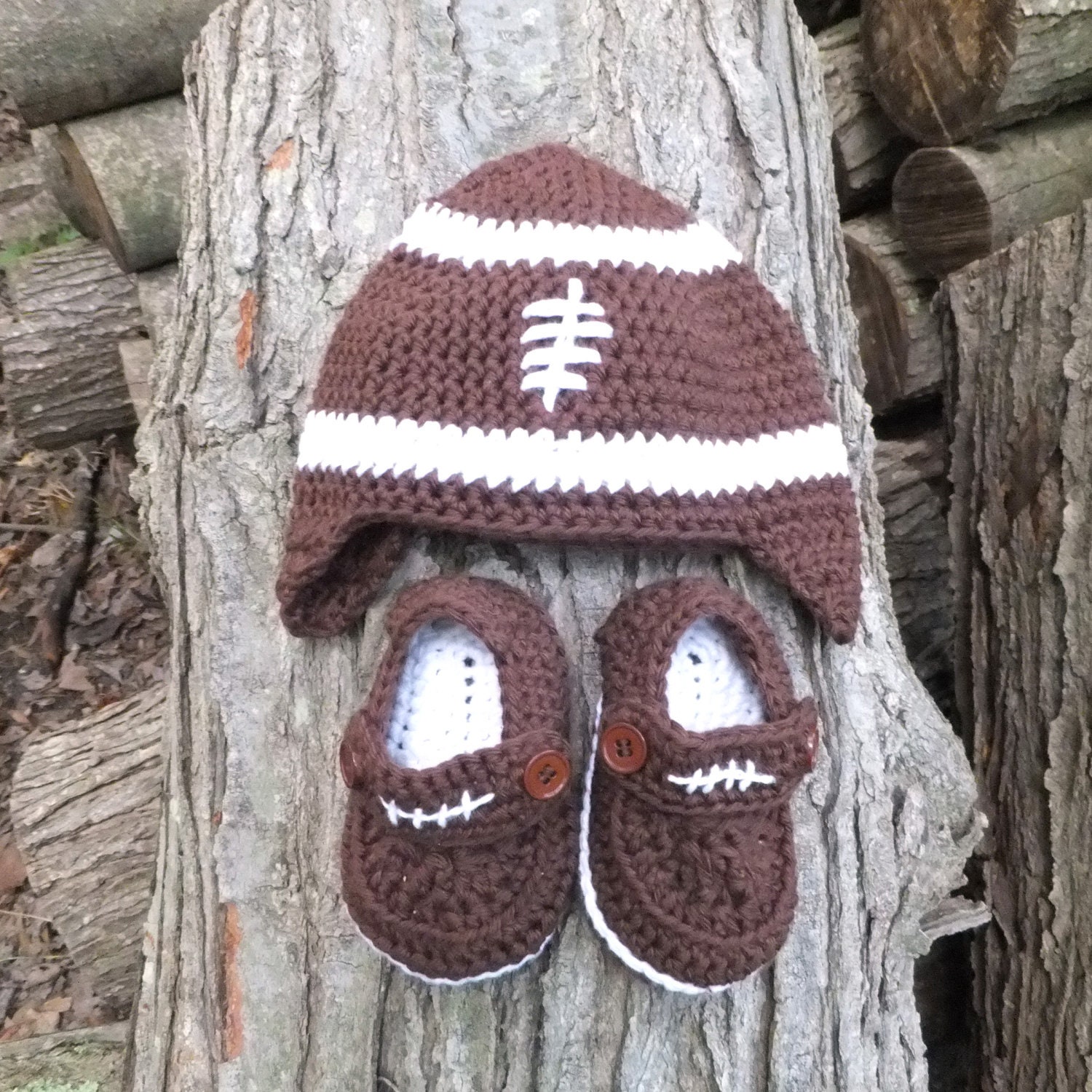 Football baby booties and hat - Made to Order