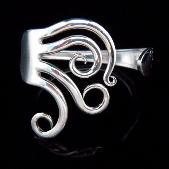 Fork Bracelet, Recycled Eco Friendly Silverware Jewelry in Curly Design Number Five