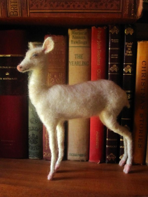 Needle felted white deer