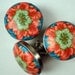 Cabinet Knobs /Cabinet Pulls  Set of TEN Cottage Chic  Metal and Polymer clay  Salmon and Blue