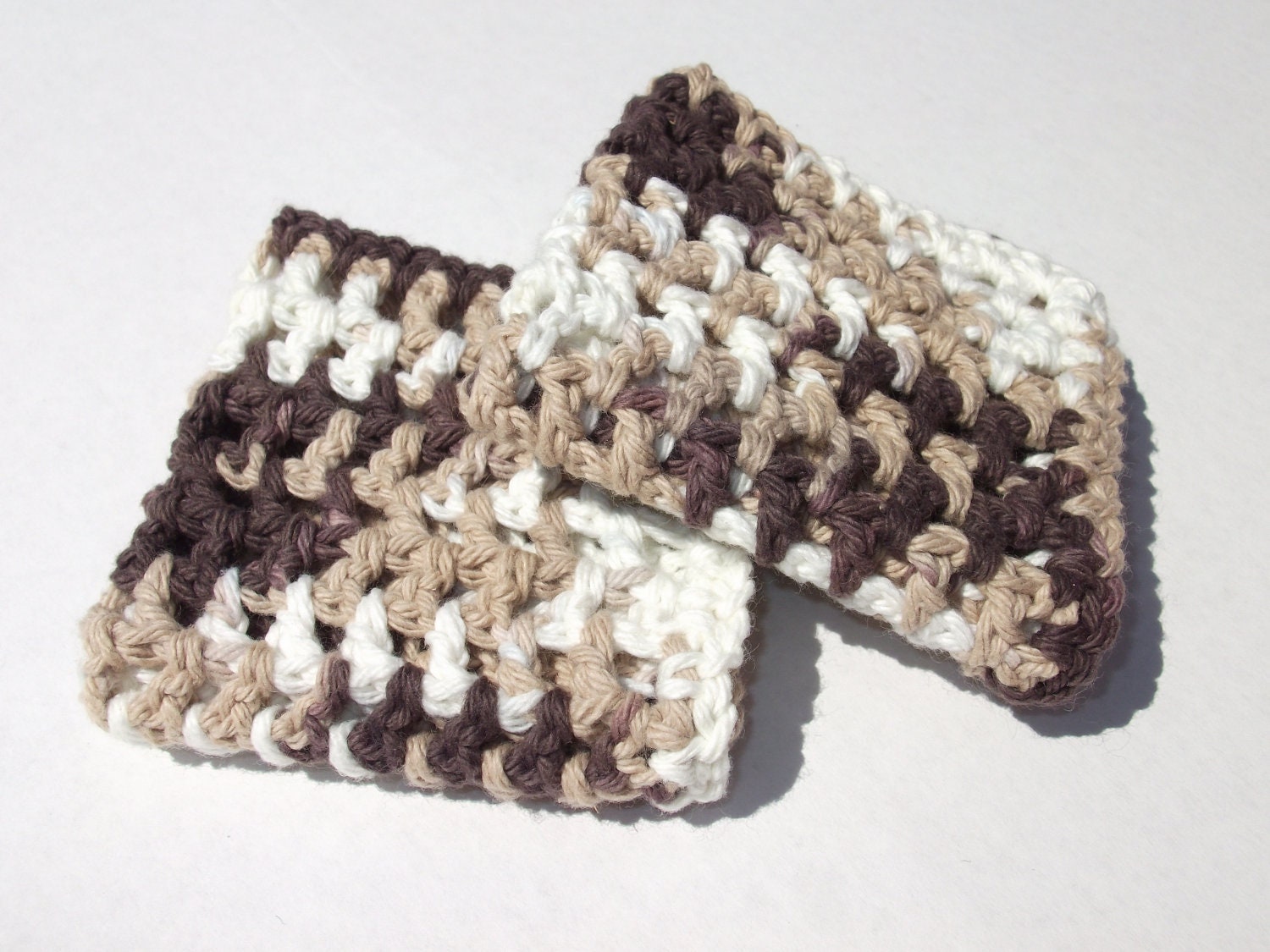 Set of 2 Crochet Cotton Wash Cloths in Brown variegated - 8 x 8 inches