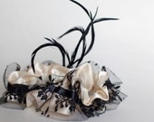 Wedding Garter - Ivory, Black Lace and Feather Bridal Garter - Sample Sale