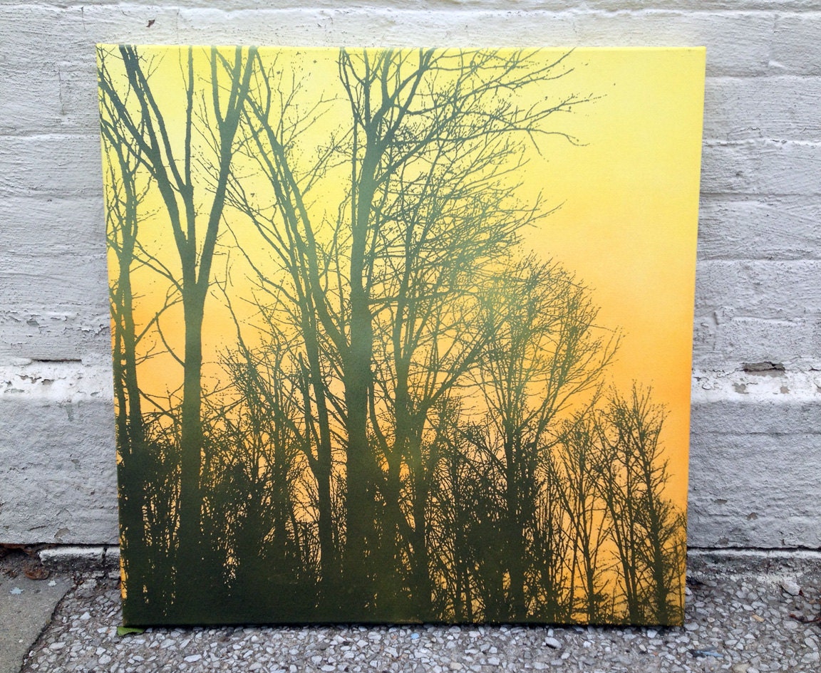 Tree Painting 01 Large Orange and Yellow Canvas Landscape 24 x 24 x 1.5