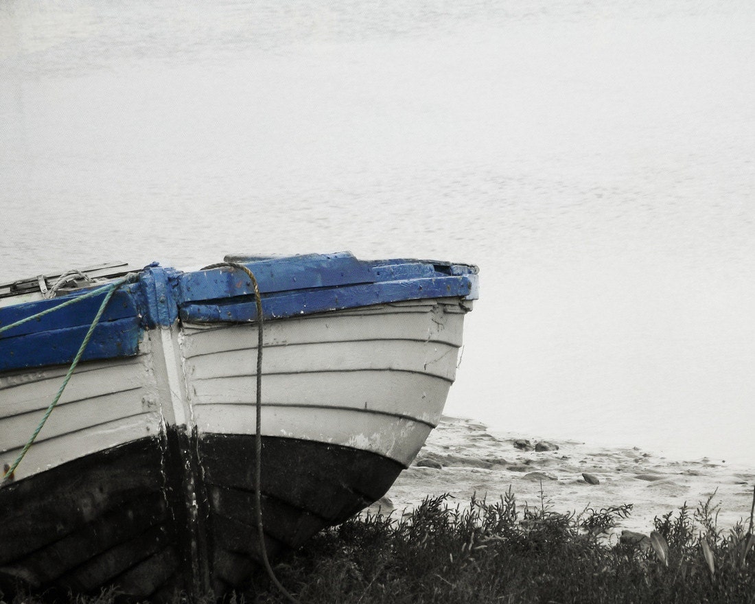 Boat Nautical Photography Winter Landscape Black And White Blue Home Decor 10x8 Print Blue Boat