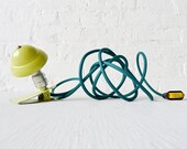 Industrial Night Light - Neon Lime Vintage Mini Machine Age Clip Lamp w Emerald Green Color Cord