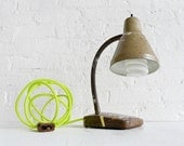 Vintage Industrial Lighting - Brown Ombre Paint Splatter Gooseneck Desk Table Lamp w/ Neon Yellow Net Color Cord