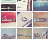 vintage classic car retro color block home decor feminine turquoise blue tomato - The Futura - Lite & Airy - 8x8 Fine Art Photography Print