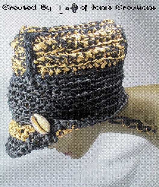 Brown and Tan Straw Triangle Top Cap with Large Cowry