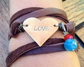 Personalized leather bracelet with heart