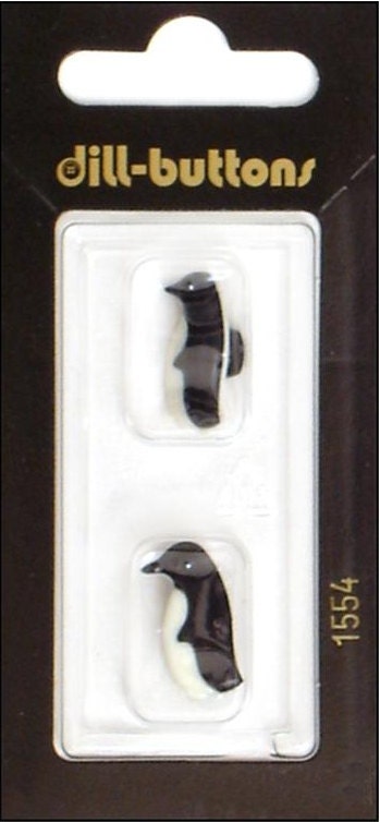 Dill Buttons Penguins Penguin Birds Bird Shank Black White 18mm