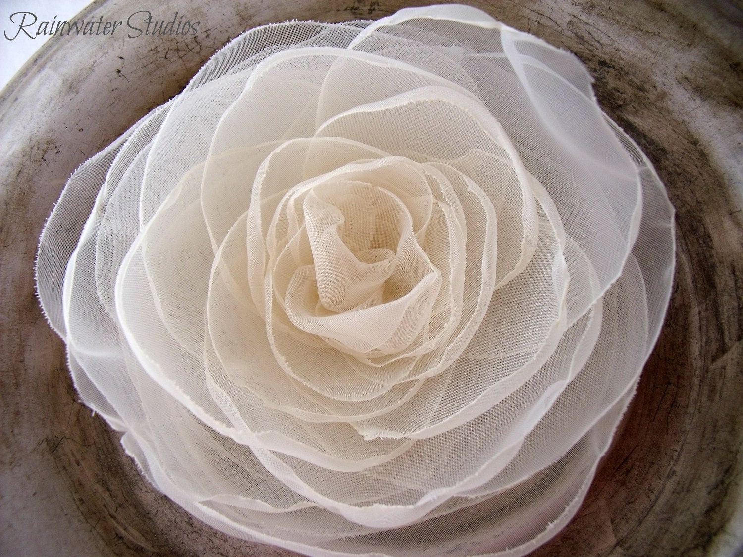 Wedding Hair Flower - Vanilla Ivory Organza, Bridal Accessory, Made To Order
