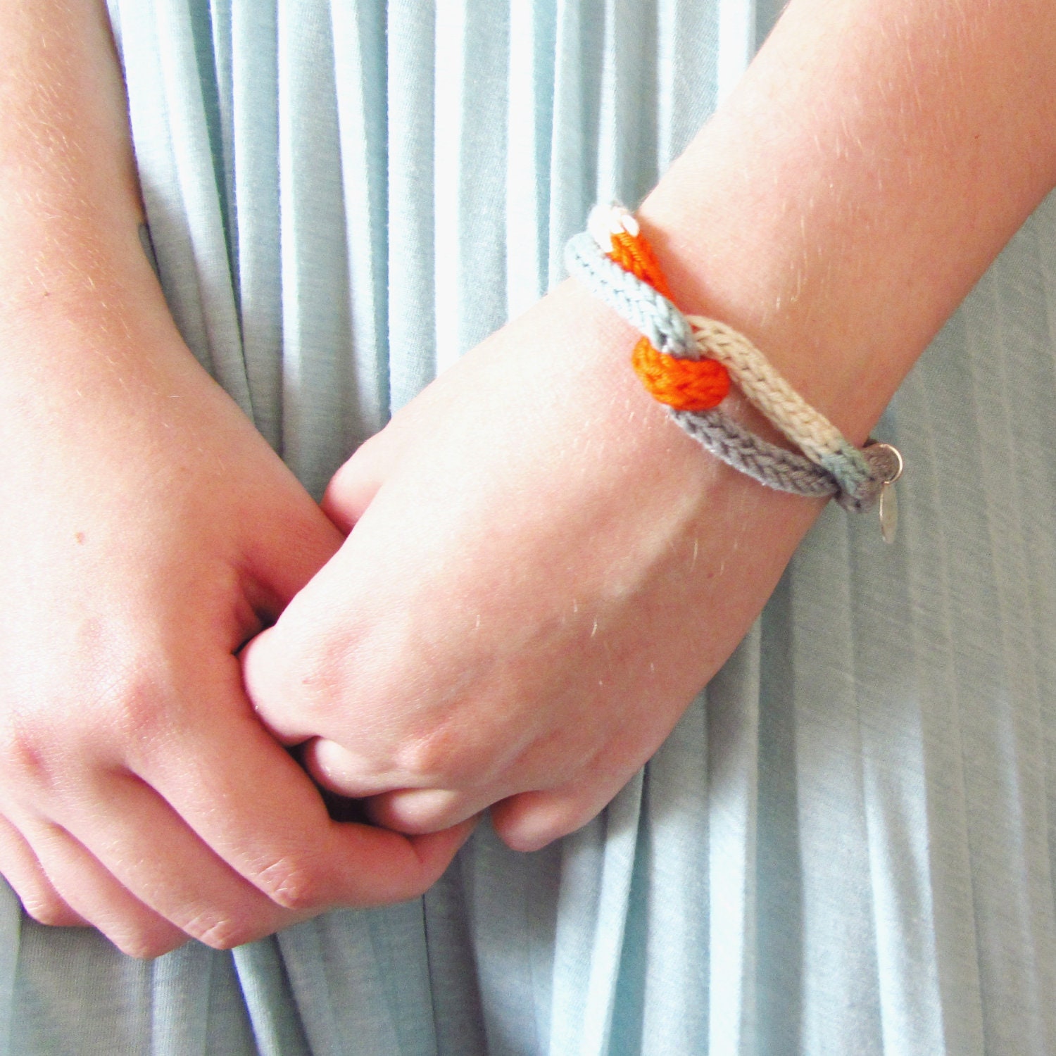 Knit Bracelet in Neon Neutrals - Whimsical Fiber Jewelry