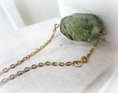 Prehnite Gold Necklace // Faceted Rutilized Nugget Pendant // Eternity Charm