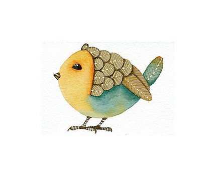 Bird No.26 ACEO Art Print of my original watercolor, painting by Lorisworld