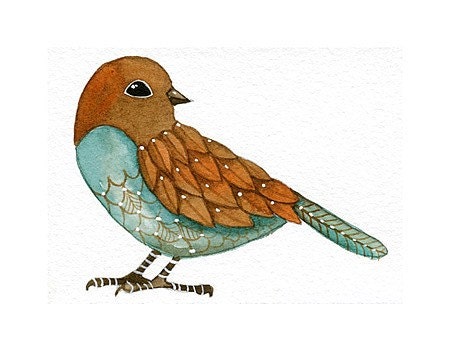 Bird No.29 ACEO Art Print of my original watercolor, painting by Lorisworld