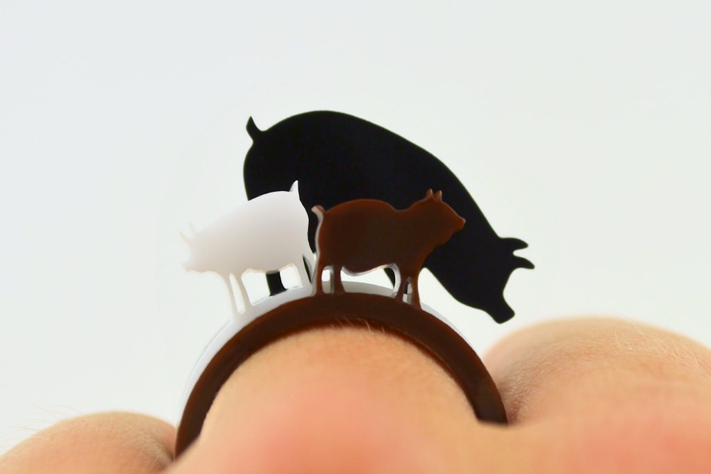 Pig and Piglets Laser Cut Acrylic Ring Set