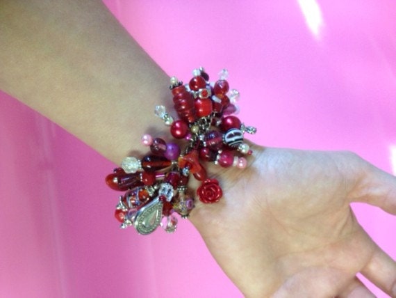 Red, Crimson, Scarlet, Silver and Skull Beaded Bracelet