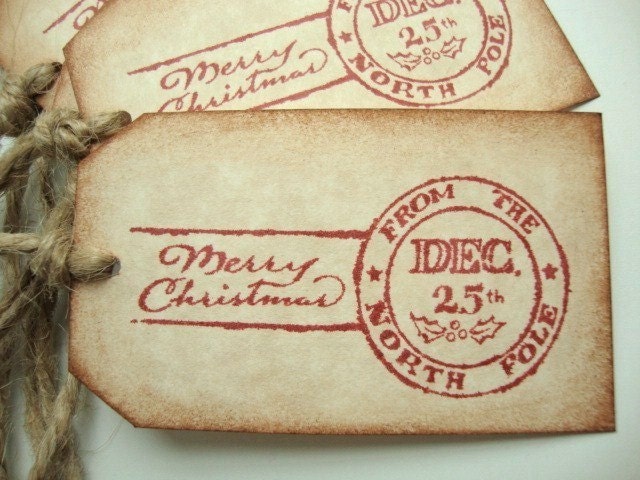 Rustic Christmas Tags North Pole Postmark Vintage Style