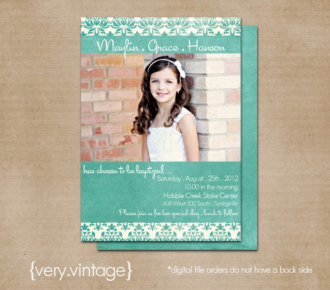 LDS Baptism Photo Invitation (Digital or Printed)- "very vintage"