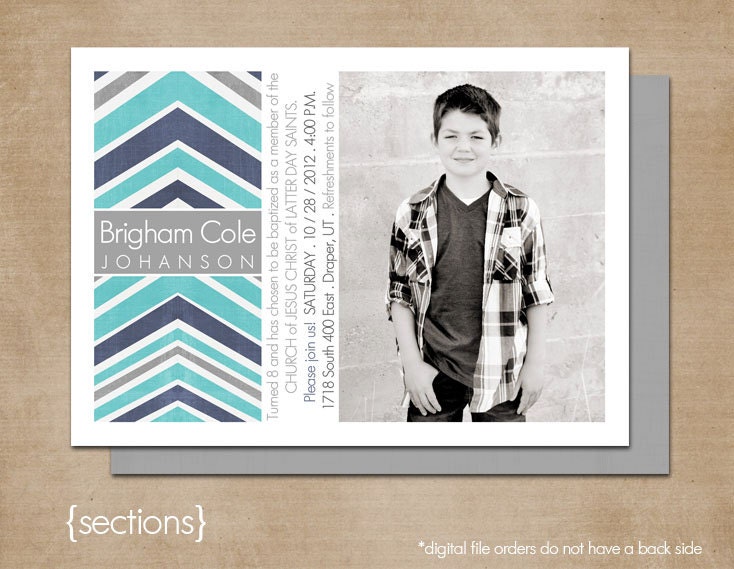 LDS Baptism Photo Invitation (Digital or Printed)- "sections"