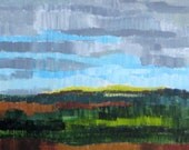 LANDSCAPE ORIGINAL Abstract painting 12"x36" green blue gray
