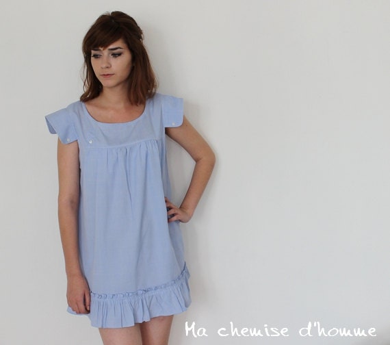 Upcycled man's shirt in dress / tunic  - US 6 / EU 38