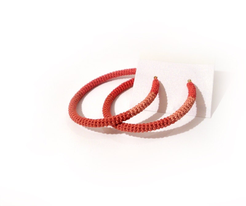Hoop Earrings, Crochet Tube, Pastel Orange Nectarine