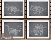 Dinosaur Butcher Diagram Series - Set of 4 11x14 Prints (Featured in Charcoal)