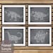 Dinosaur Butcher Diagram Series - Set of 4 11x14 Prints (Featured in Charcoal)