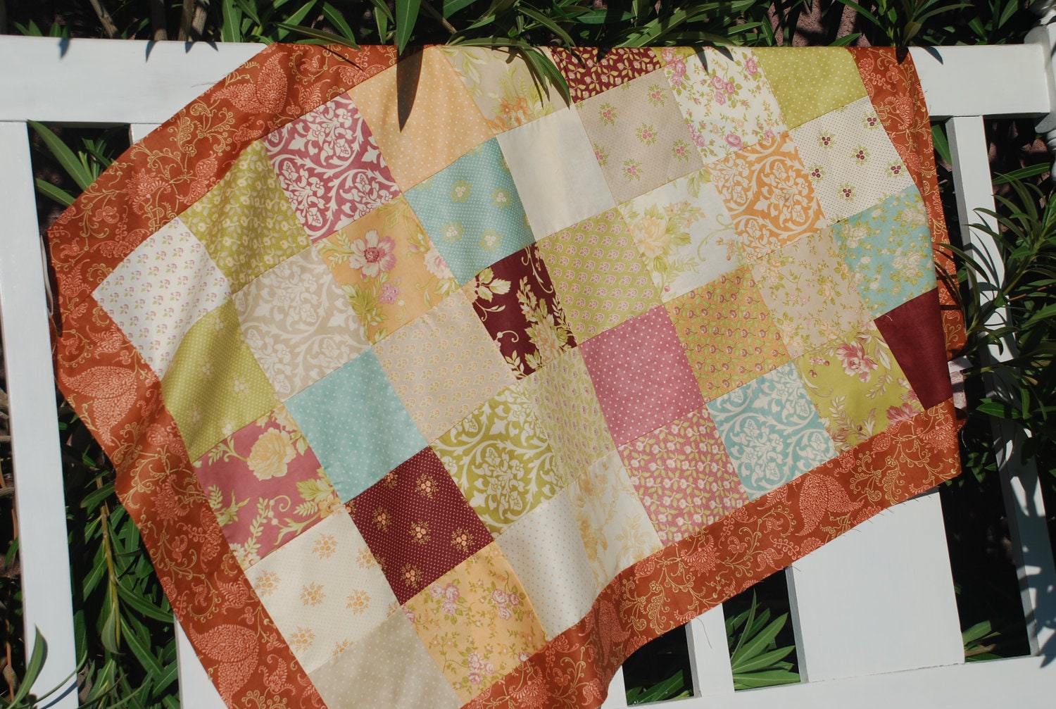 SALE. Moda. COUTURE Crib Quilt. Fig & Plum by Joanna Figueroa. QUILTED 30x43 Minky back.