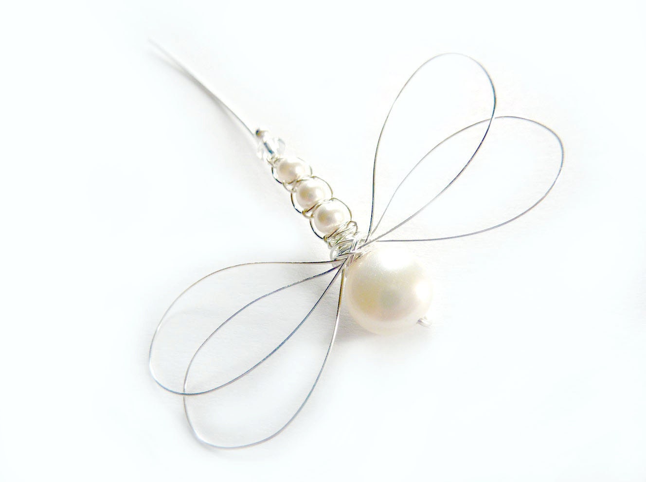 Minimalist Mens Boutonniere - White Wedding Dragonfly  - Dragonfly Jewelry -Tagt