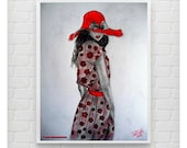 Melody of Flower (original drawing) Black and White, Wall Art, Home Decor, for her, for kids, Fashion Illustration Modern Art , flower dress