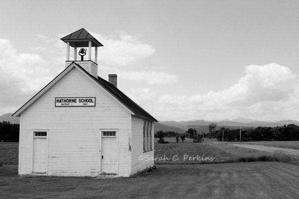 B&W Hawthorne Schoolhouse Photography Rural White School Building Rustic Country Landscape 11x14 Vermont Historic 1800s Adirondack Mtns
