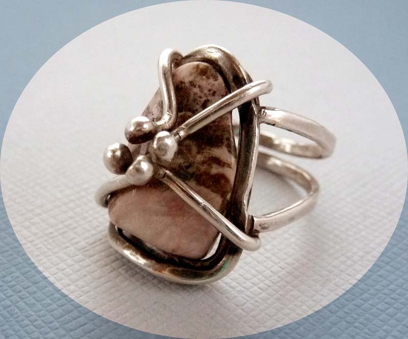 Sterling Silver ring - Pink Rhodonite Gemstone