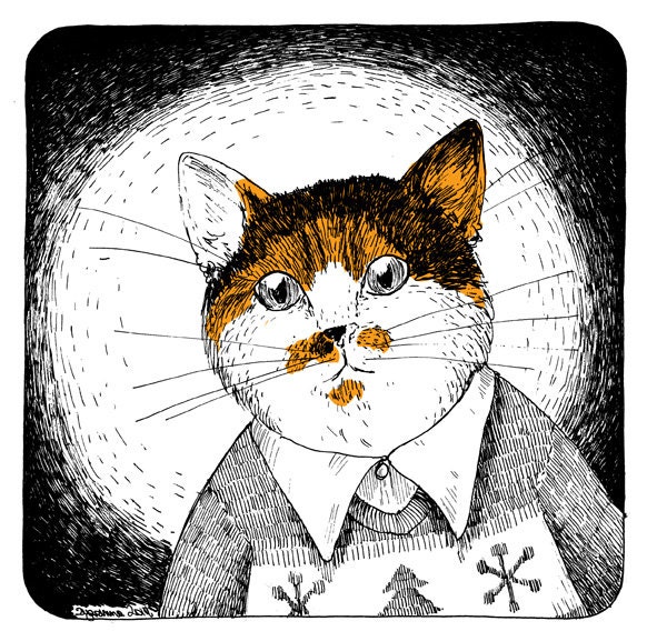 Cat in a Knitted Jumper original art print, Nursery Art