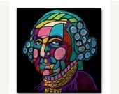 SALE ENDING - George Washington Art Tile Ceramic Coaster Print of Painting by Heather Galler - Modern Abstract Folk Art Black