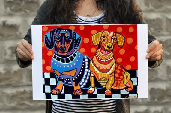 Dog Print - Dachshund PRINT Doxie Dogs Art Print Poster of Painting - Wedding Gifts