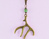 Bronze Antler Necklace with Green Faceted Bead