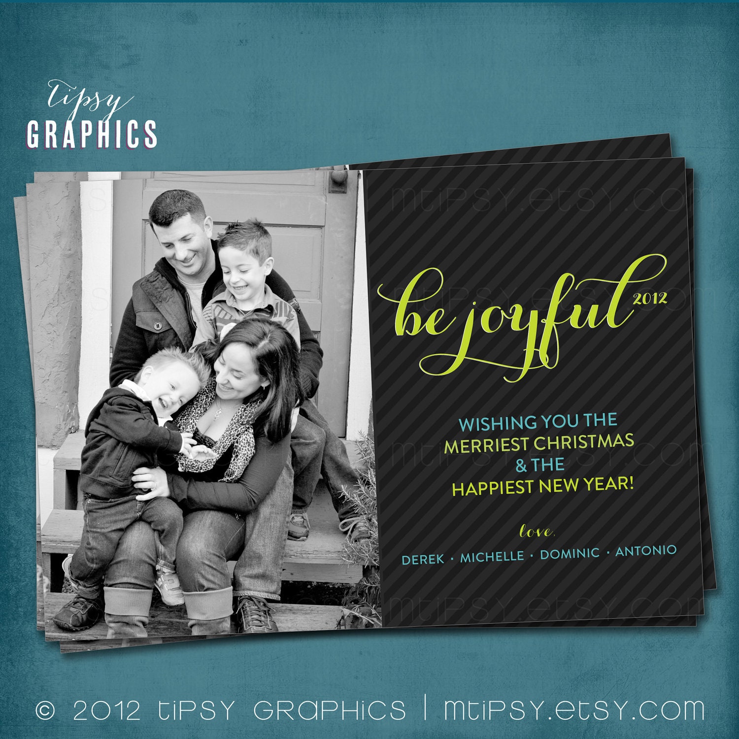 Be Joyful. Modern Multi Photo Holiday Card. Any text, for 1 or more photos. By Tipsy Graphics Il_570xn