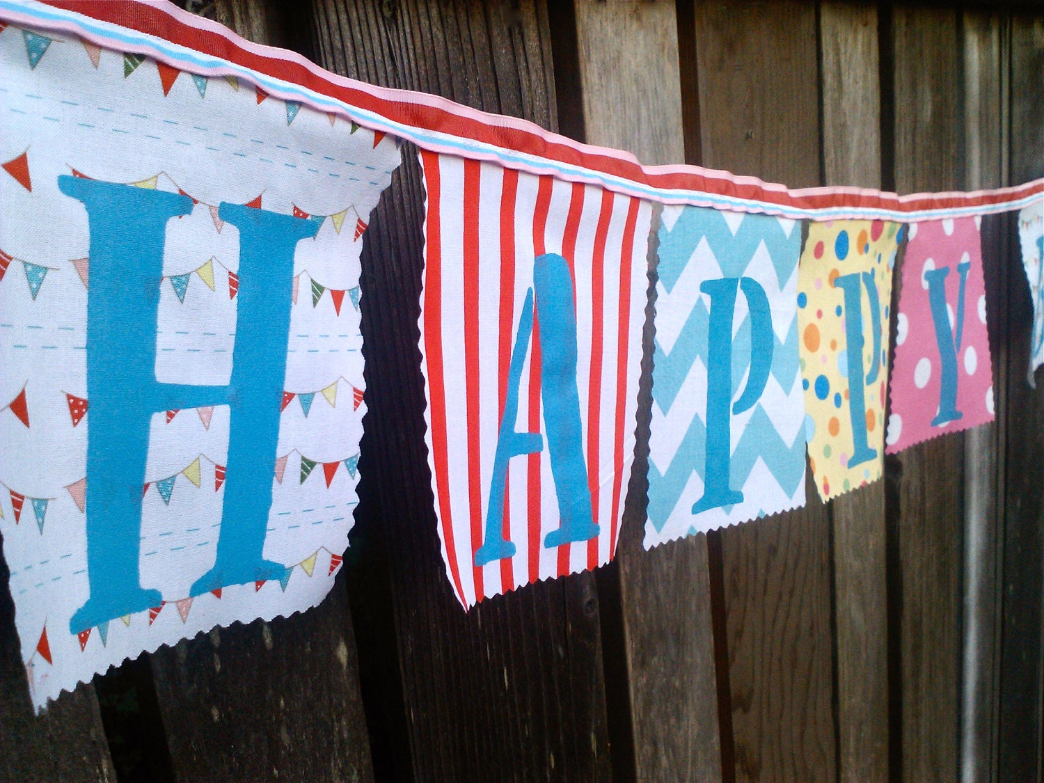 Birthday Banner Babys First Circus Aqua Pink Red Old Fashioned Fabric Banner