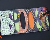 Halloween photo album, Spooky orange and black scrapbook, premade word scrapbook, scary holiday