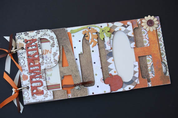 Pumpkin patch premade scrapbook, word chipboard album, autumn, fall, brown, orange, ready made scrapbook for fall memories