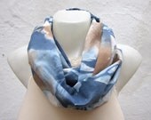infinity scarf Loop scarf Neckwarmer Necklace scarf  Flower Fabric scarf  Blue Brown Cream