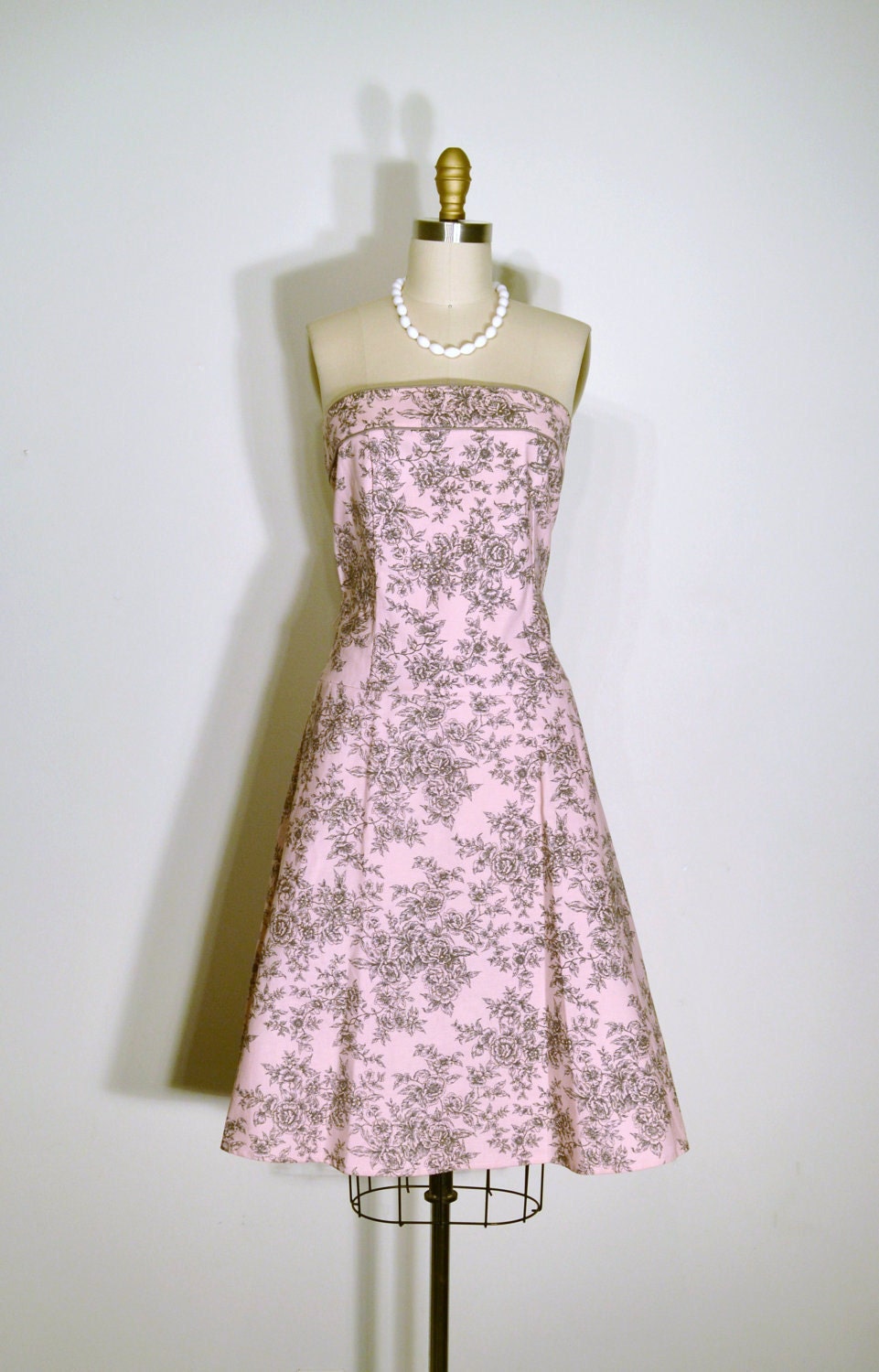 Vintage 1980s Dress - 80s Party Dress - Light Pink and Grey Floral Print