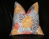 Orange Pillow ONE Decorator Throw Pillow COVER 18 inch Tangerine, Brown, Gray 18" Premier Prints Bloom